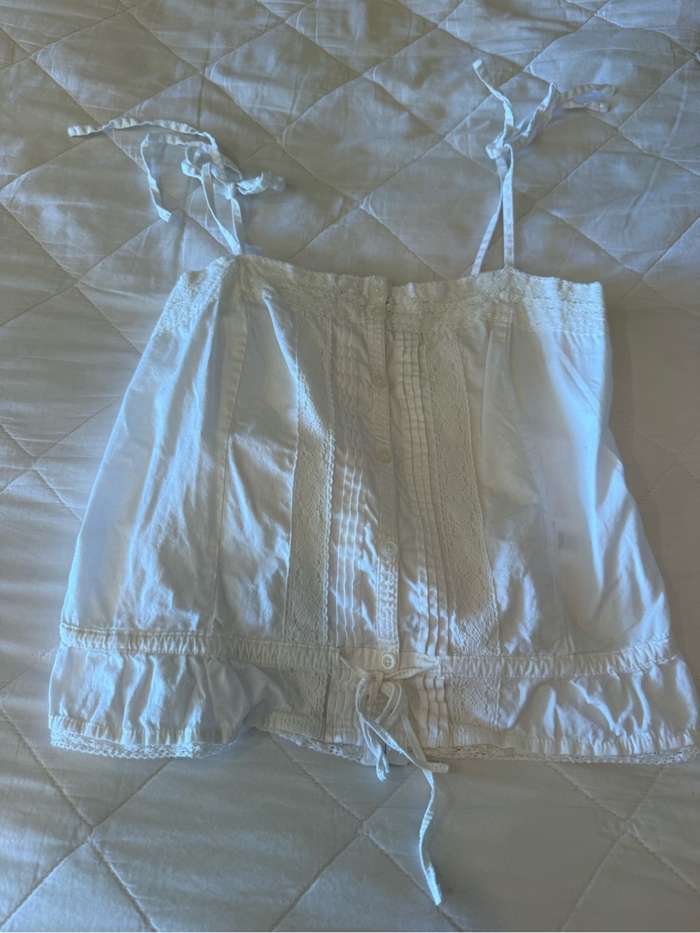 Brandy Melville White Tie-Shoulder Camisole with Elastic Waist